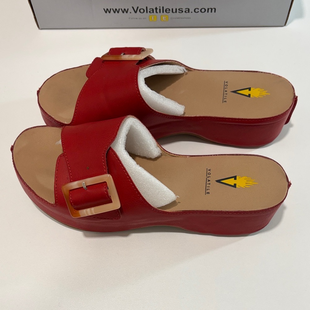 Volatile Red Buckle slip on sandals